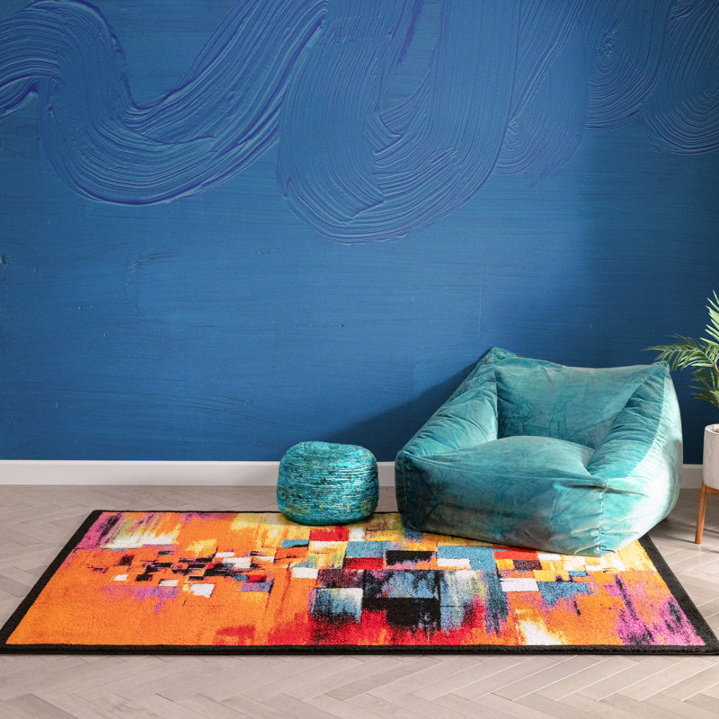 Latitude Run® Brooksville Abstract Red/Orange/Blue/Yellow Area Rug